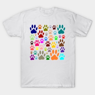 Colorful Dog Paw Prints All Over T-Shirt